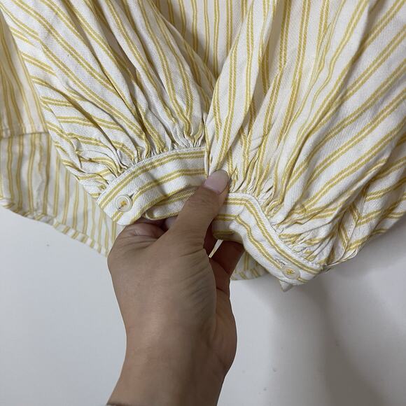 Anthropologie Maeve Yellow And White Striped off shoulder Top US 2 - Picture 3 of 6